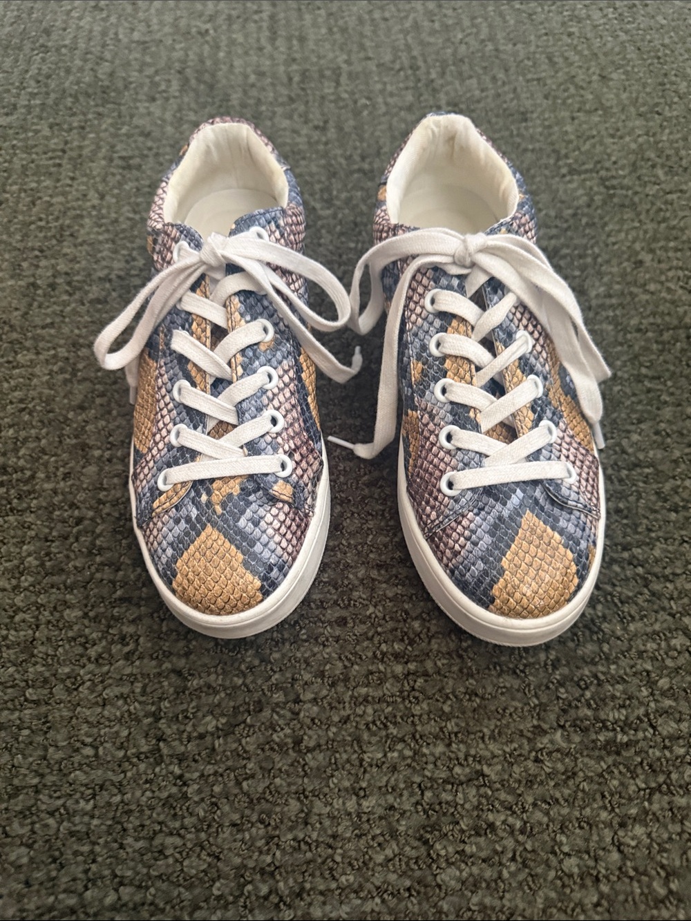 Steve Madden Snake-Print Lace-Up Sneakers in Blue and Tan